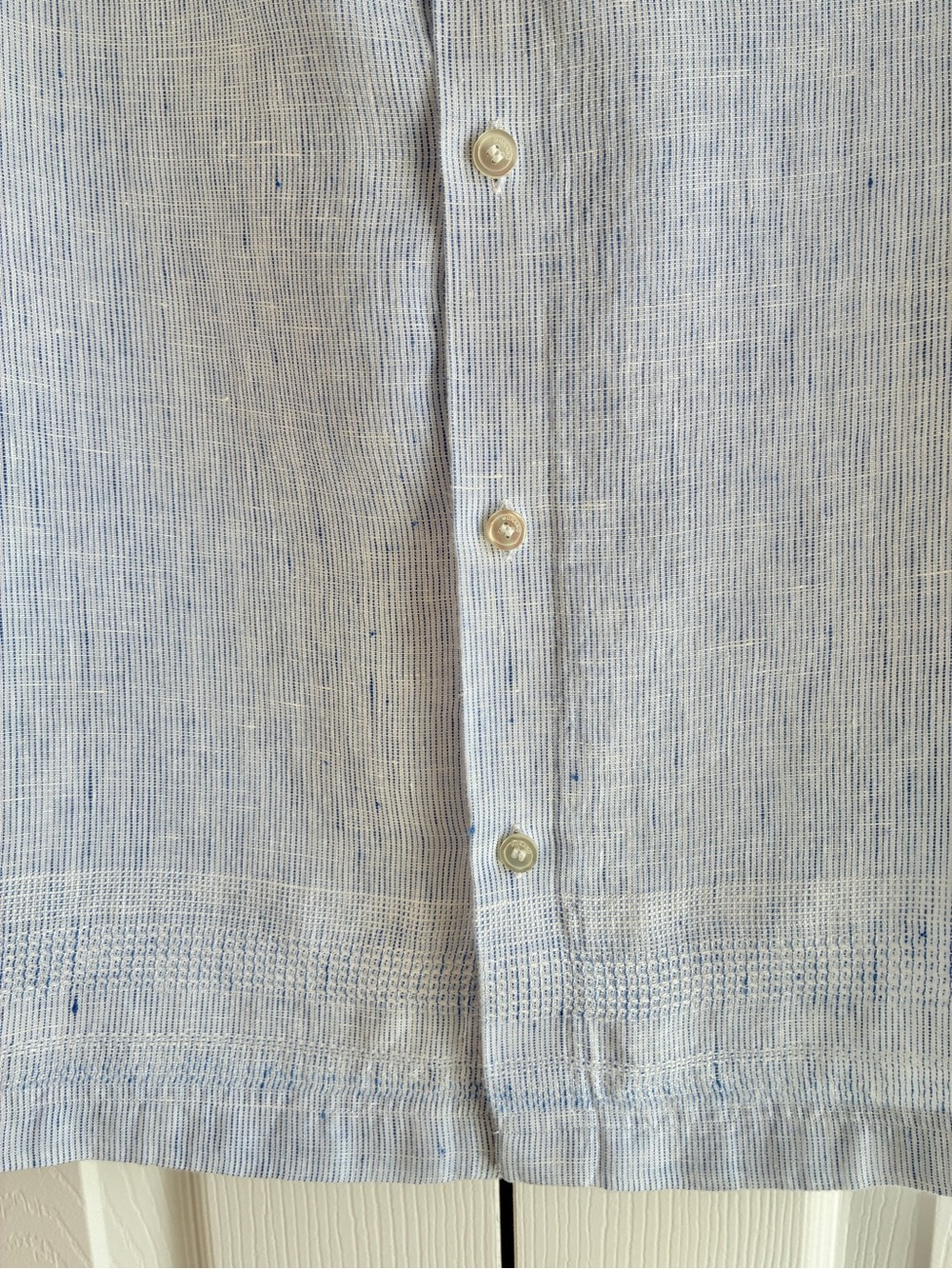 Murano Baird McNutt 100% Linen Shirt L Blue Stripe Short Sleeve Coastal Resort - Picture 4 of 12